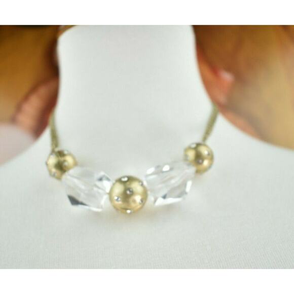 Jones of New York Chunky Clear Gold Tone Beads Collar Necklace 16 inch Extender - Picture 10 of 12